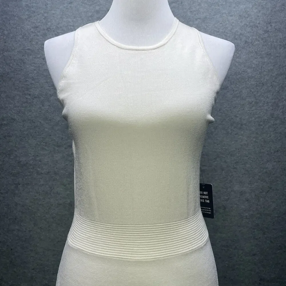 NWT Express Womens M Cream Tank Top Fit/Flare Knit Sweater Dress Midi Versatile